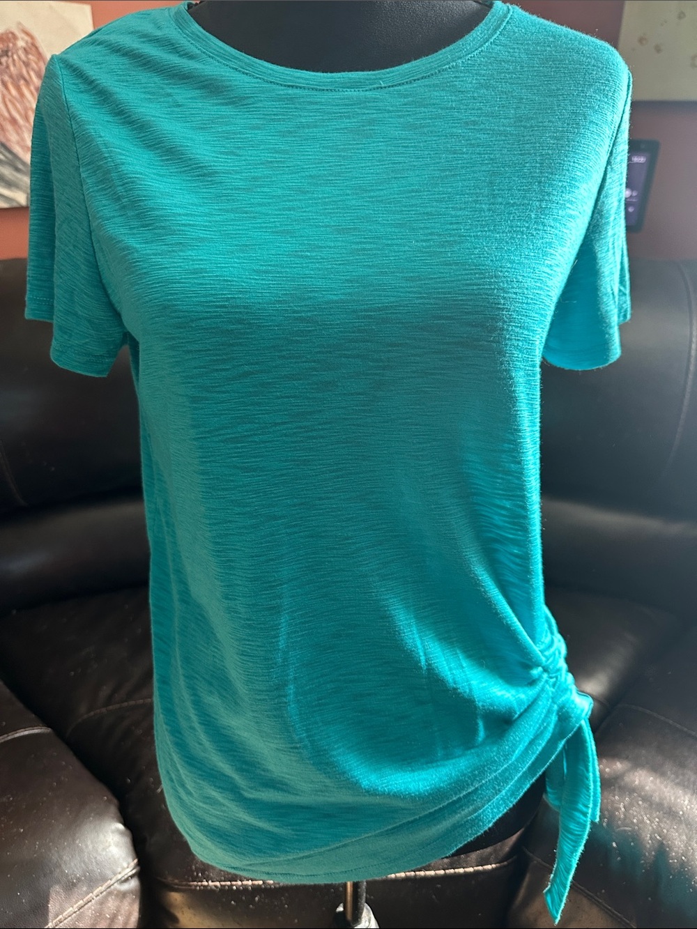 Anna Grace Teal Short Sleeve Side-Tie Top
